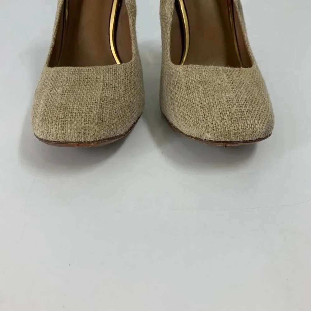 Tory Burch Women's JMadison 105 Burlap Woven‎ Heel Pumps Size 9.5